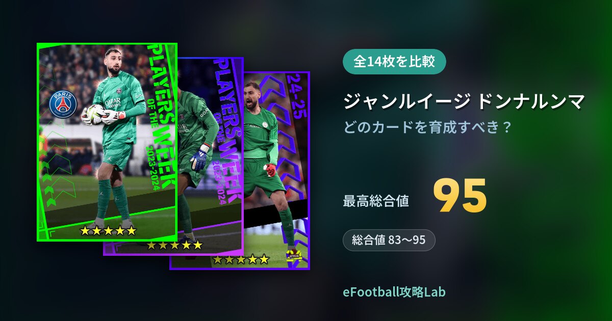 【イーフト】ジャンルイージ ドンナルンマの育成カード比較（全14枚）