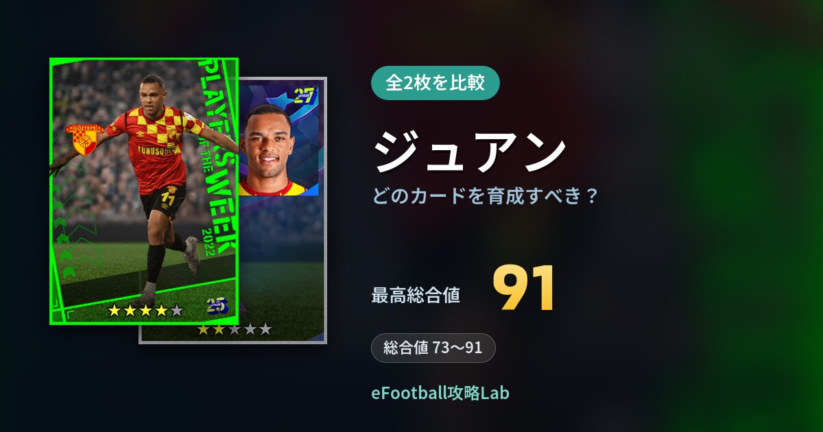 【イーフト】ジュアンはどのカードを育成すべき？全2枚を比較