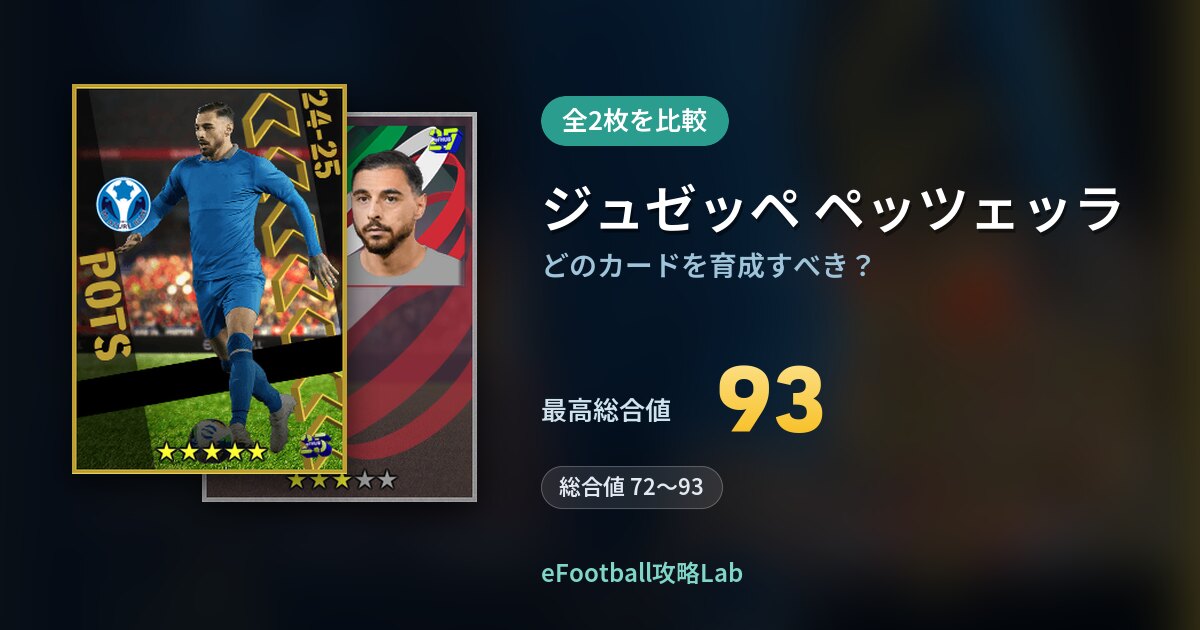 【イーフト】ジュゼッペ ペッツェッラはどのカードを育成すべき？全2枚を比較
