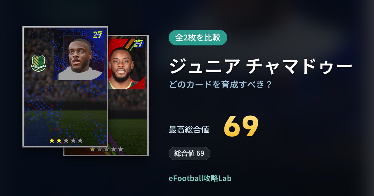 【イーフト】ジュニア チャマドゥーはどのカードを育成すべき？全2枚を比較