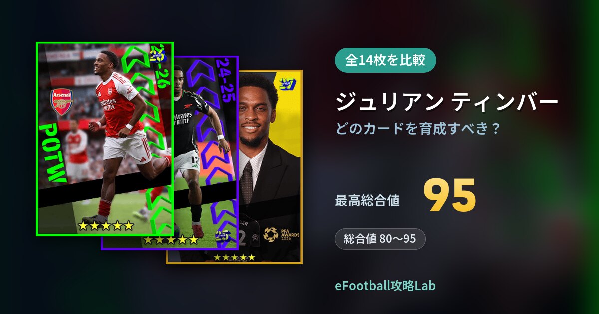 【イーフト】ジュリアン ティンバーはどのカードを育成すべき？全14枚を比較