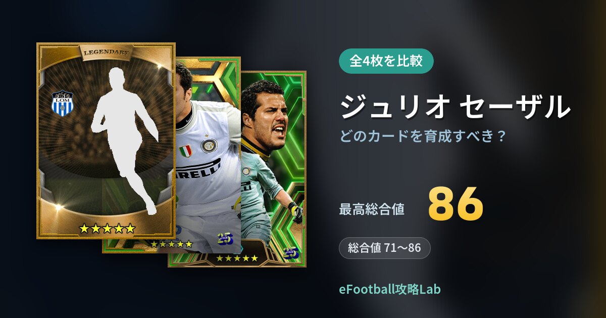 【イーフト】ジュリオ セーザルはどのカードを育成すべき？全4枚を比較