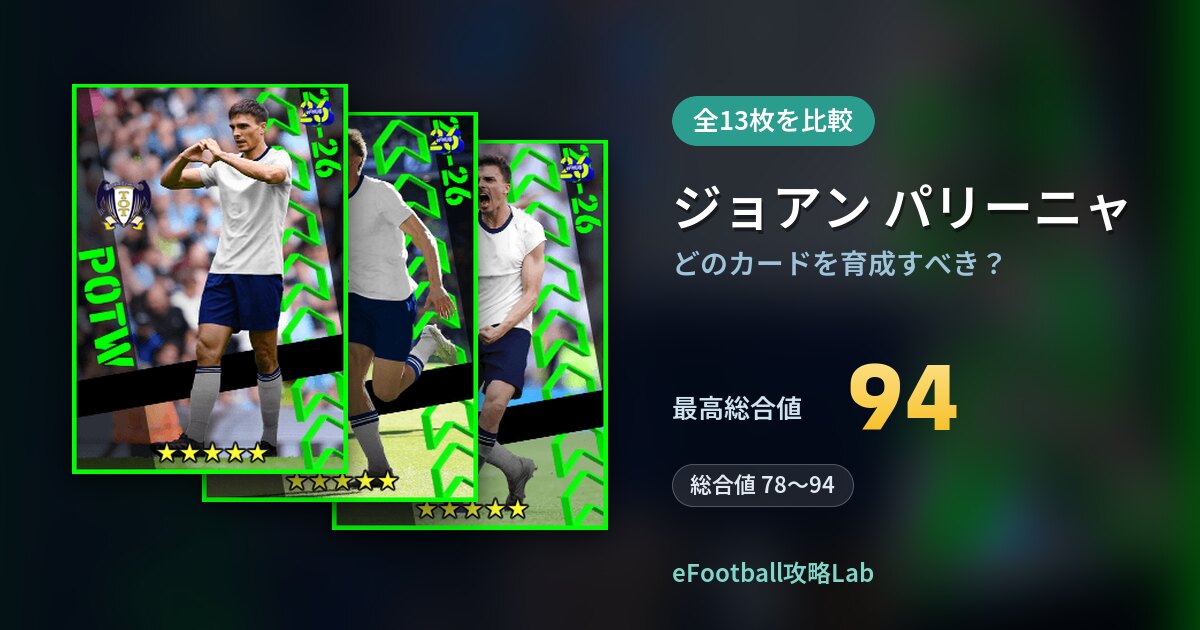 【イーフト】ジョアン パリーニャはどのカードを育成すべき？全13枚を比較