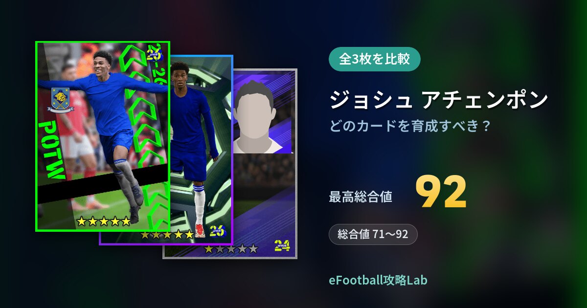 【イーフト】ジョシュ アチェンポンはどのカードを育成すべき?全3枚を比較