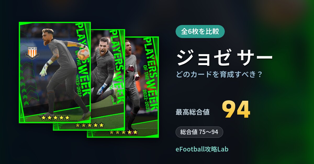 【イーフト】ジョゼ サーはどのカードを育成すべき？全6枚を比較