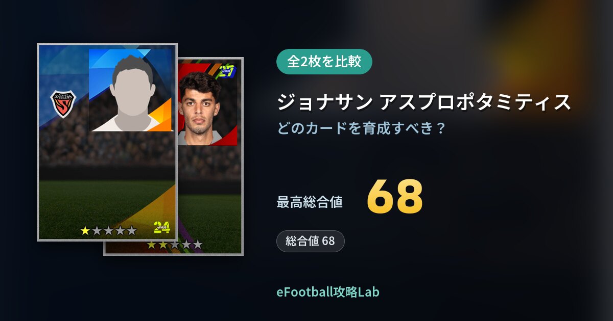 【イーフト】ジョナサン アスプロポタミティスの育成カード比較（全2枚）