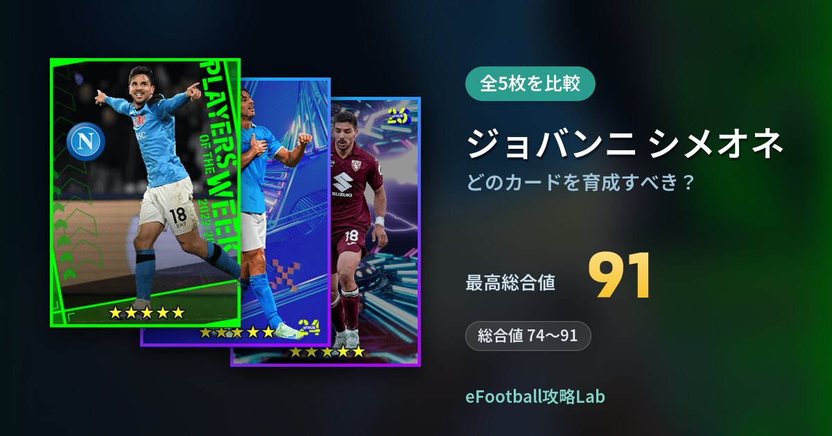 【イーフト】ジョバンニ シメオネはどのカードを育成すべき？全5枚を比較