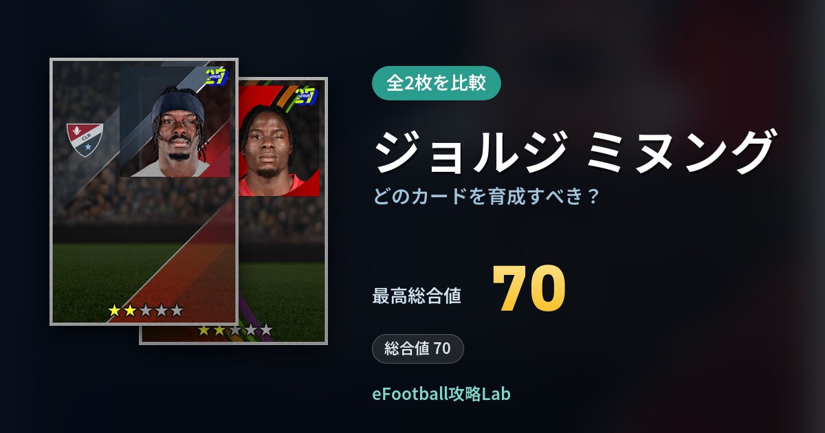 【イーフト】ジョルジ ミヌングはどのカードを育成すべき？全2枚を比較