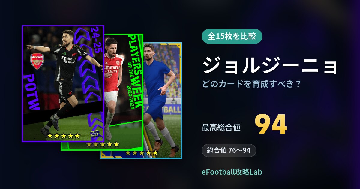 【イーフト】ジョルジーニョはどのカードを育成すべき？全15枚を比較