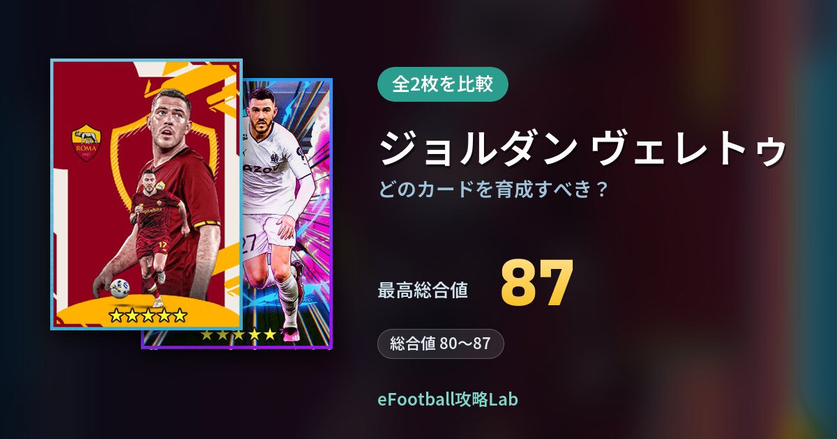 【イーフト】ジョルダン ヴェレトゥはどのカードを育成すべき？全2枚を比較