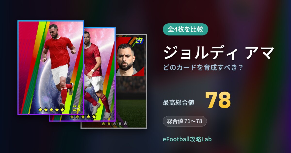 【イーフト】ジョルディ アマはどのカードを育成すべき？全4枚を比較