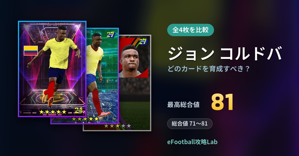 【イーフト】ジョン コルドバはどのカードを育成すべき？全4枚を比較