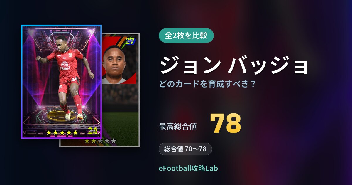 【イーフト】ジョン バッジョはどのカードを育成すべき？全2枚を比較