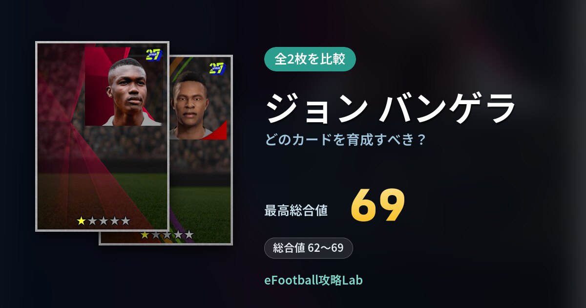 【イーフト】ジョン バンゲラはどのカードを育成すべき？全2枚を比較