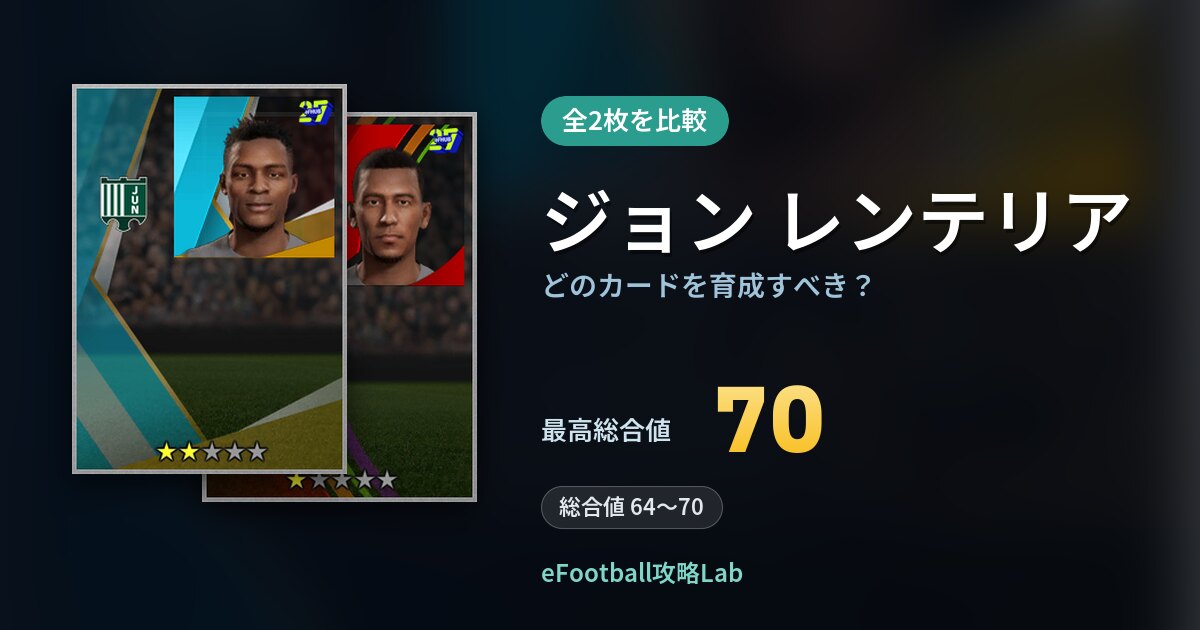 【イーフト】ジョン レンテリアはどのカードを育成すべき？全2枚を比較
