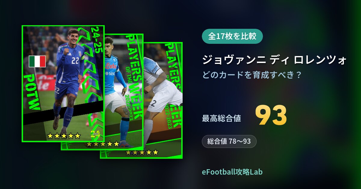 【イーフト】ジョヴァンニ ディ ロレンツォの育成カード比較（全17枚）