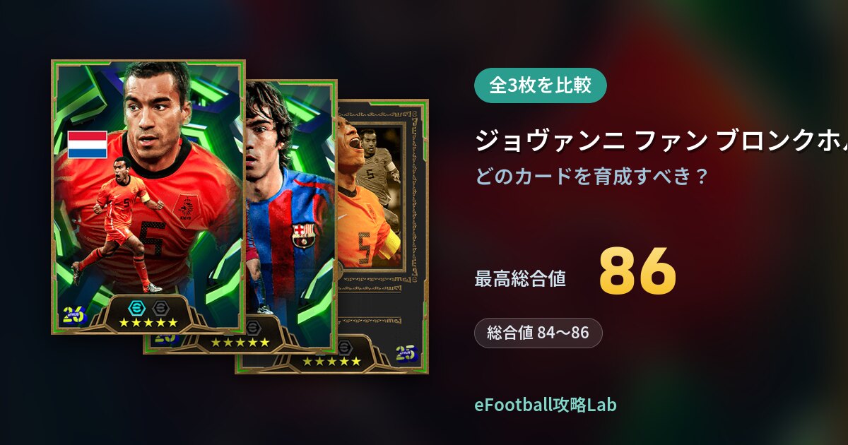 【イーフト】ジョヴァンニ ファン ブロンクホルストの育成カード比較（全3枚）