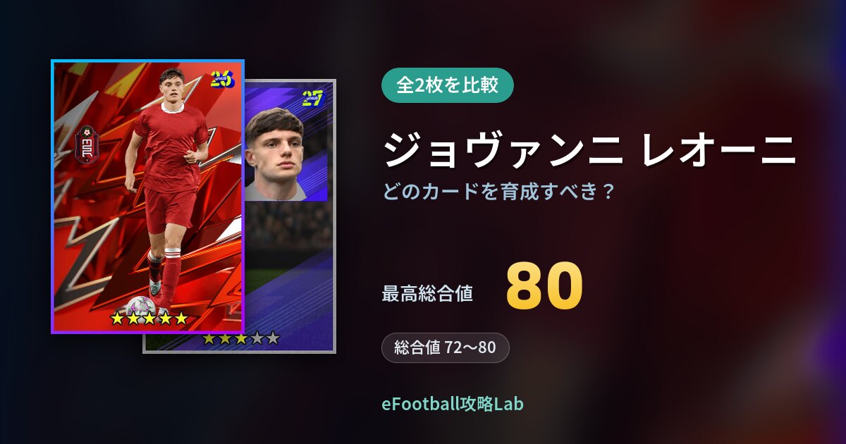 【イーフト】ジョヴァンニ レオーニはどのカードを育成すべき？全2枚を比較