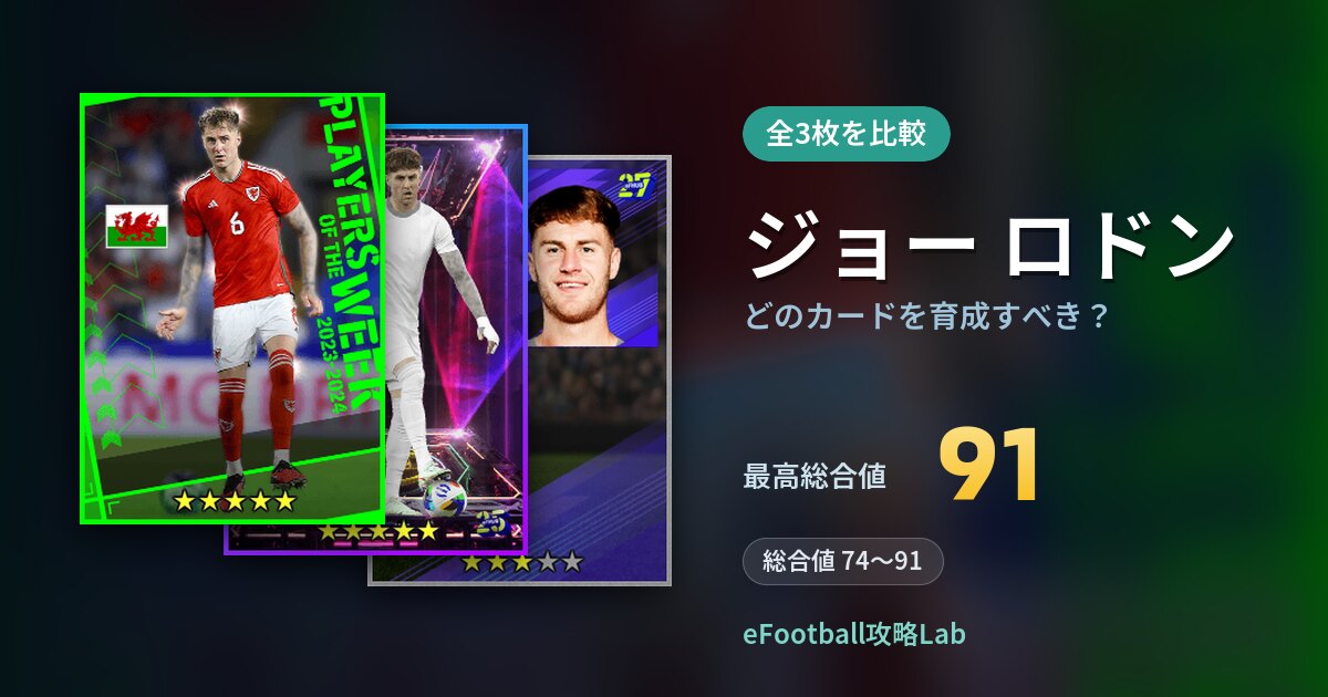 【イーフト】ジョー ロドンはどのカードを育成すべき？全3枚を比較