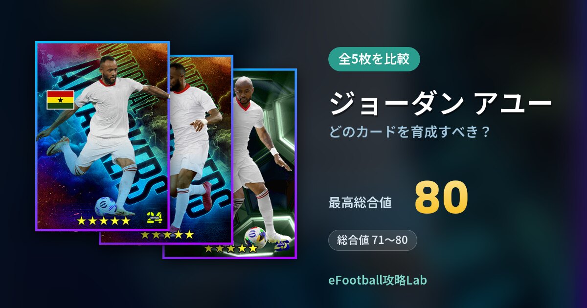 【イーフト】ジョーダン アユーはどのカードを育成すべき？全5枚を比較