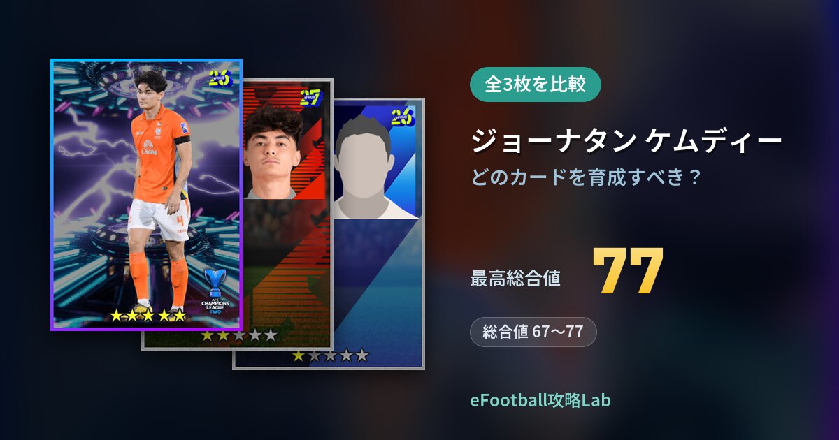 【イーフト】ジョーナタン ケムディーはどのカードを育成すべき？全3枚を比較