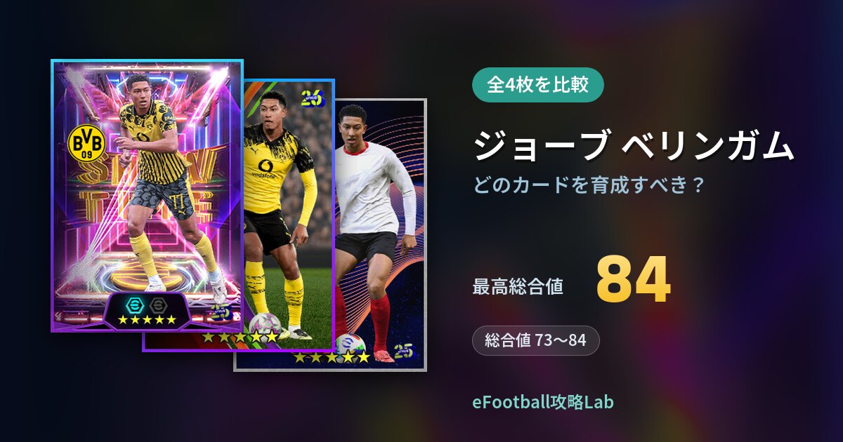 【イーフト】ジョーブ ベリンガムはどのカードを育成すべき？全4枚を比較