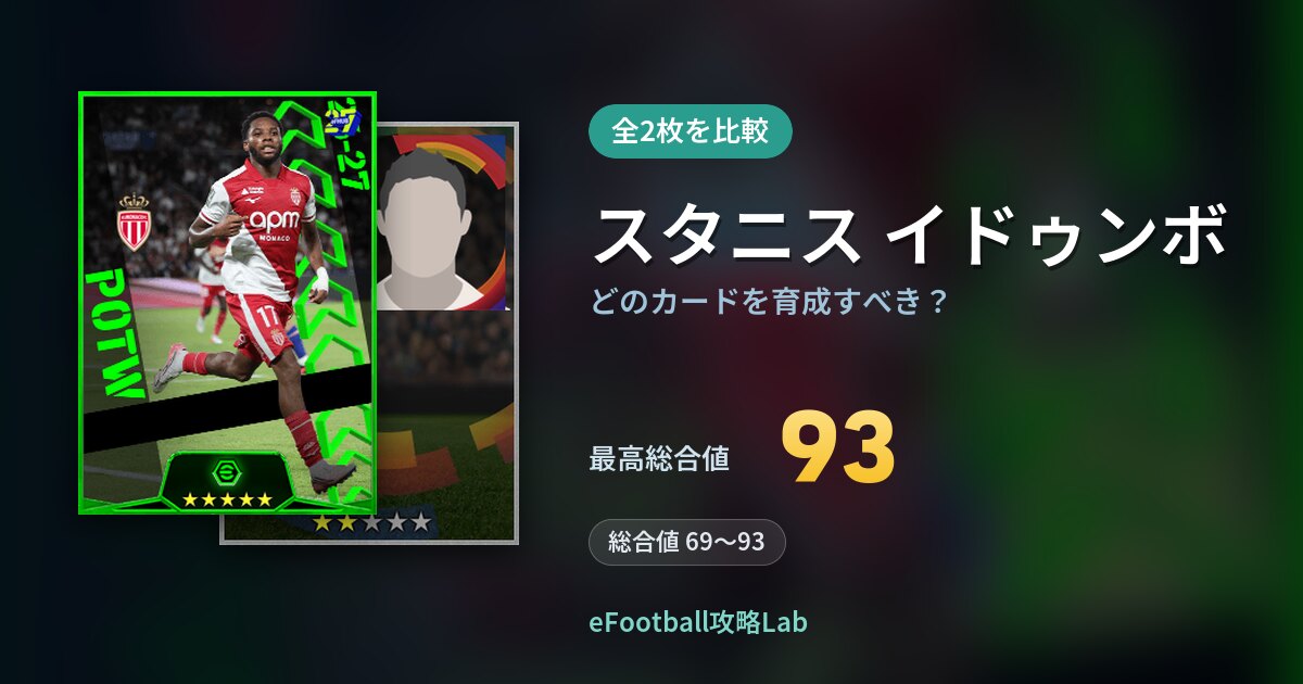 【イーフト】スタニス イドゥンボはどのカードを育成すべき？全2枚を比較