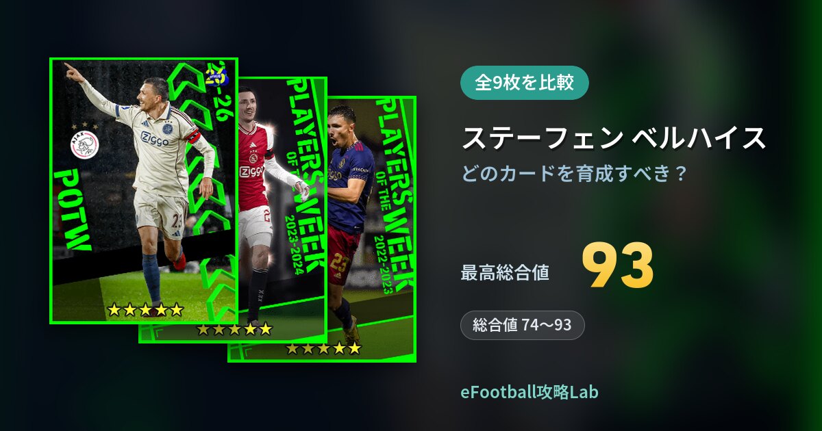 【イーフト】ステーフェン ベルハイスはどのカードを育成すべき?全9枚を比較