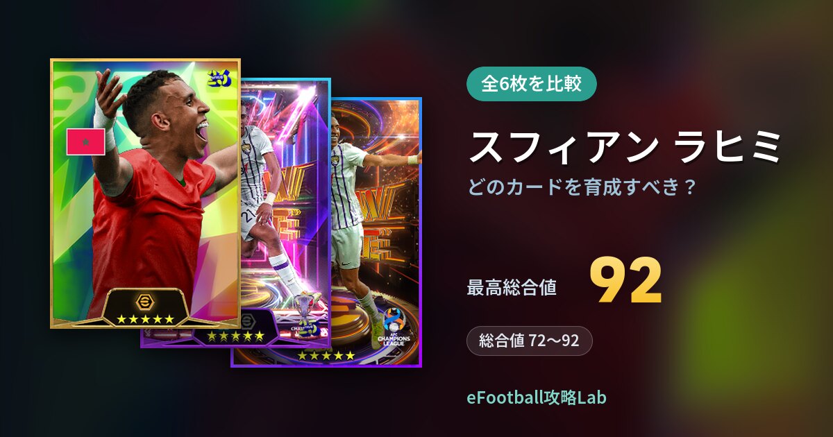 【イーフト】スフィアン ラヒミはどのカードを育成すべき？全6枚を比較