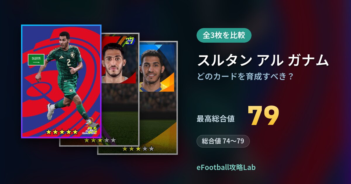 【イーフト】スルタン アル ガナムはどのカードを育成すべき？全3枚を比較