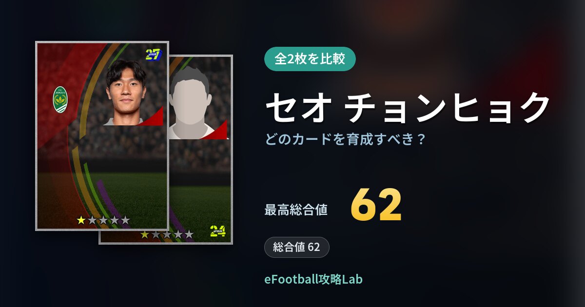 【イーフト】セオ チョンヒョクはどのカードを育成すべき？全2枚を比較