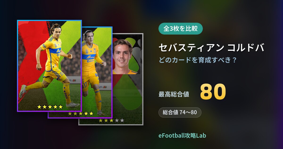 【イーフト】セバスティアン コルドバはどのカードを育成すべき？全3枚を比較