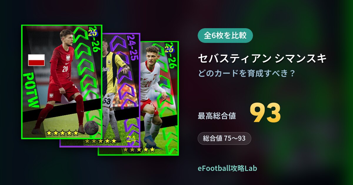 【イーフト】セバスティアン シマンスキの育成カード比較（全6枚）