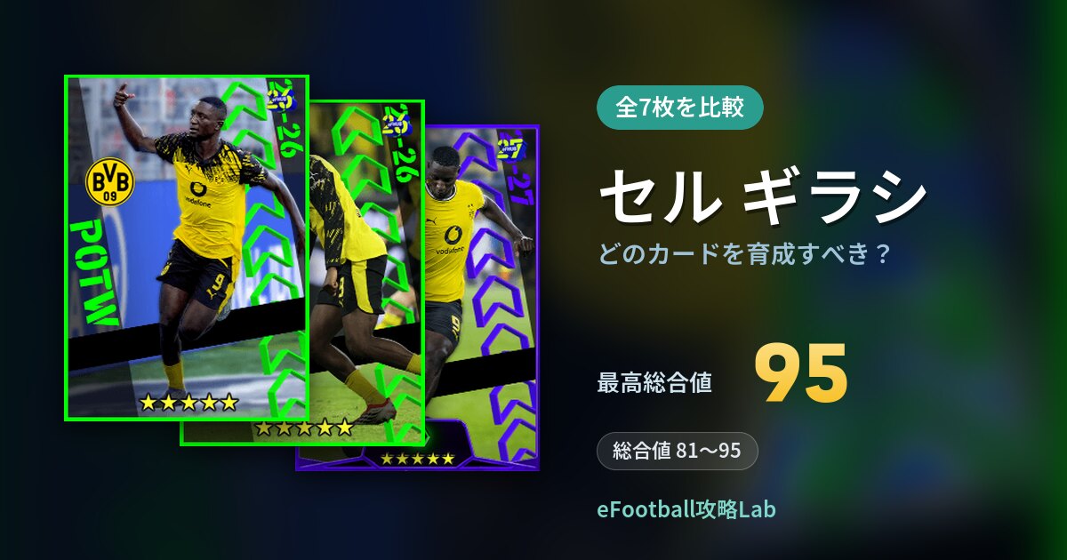 【イーフト】セル ギラシはどのカードを育成すべき？全7枚を比較