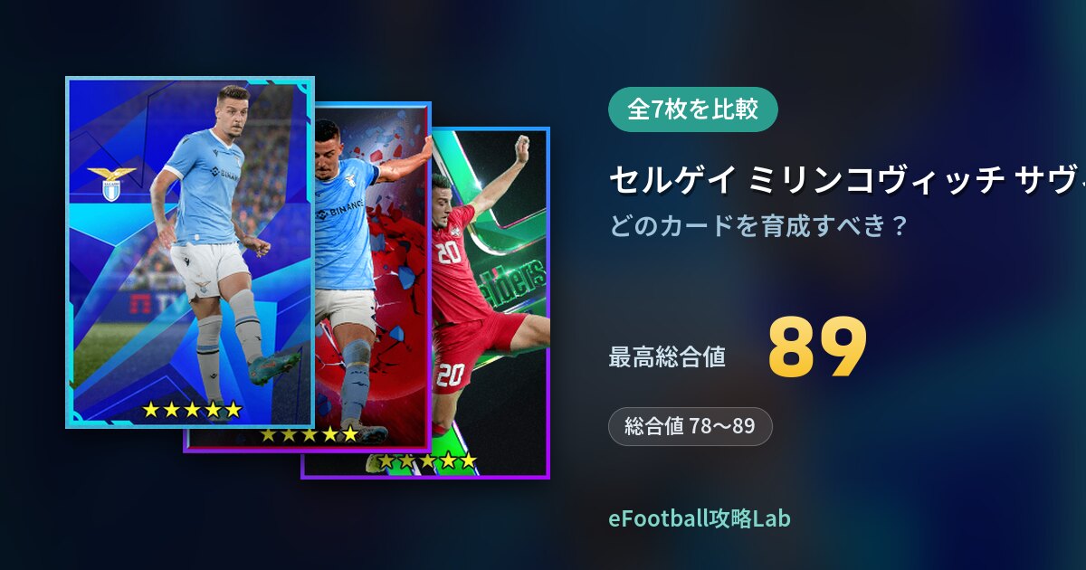 【イーフト】セルゲイ ミリンコヴィッチ サヴィッチの育成カード比較（全7枚）