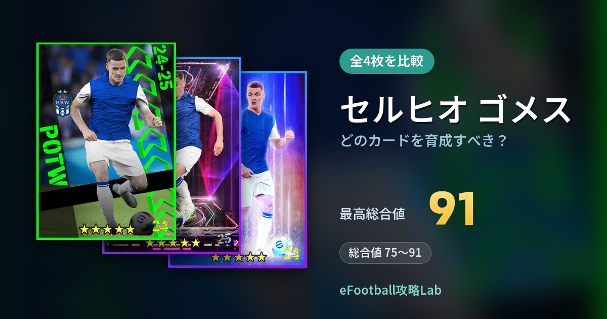 【イーフト】セルヒオ ゴメスはどのカードを育成すべき？全4枚を比較
