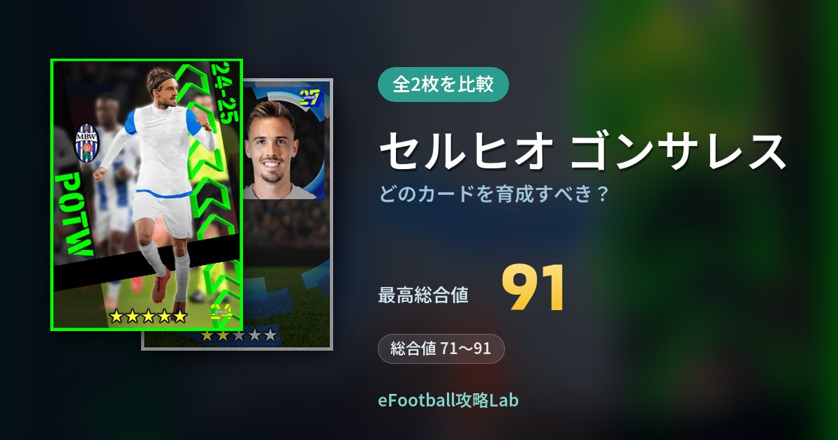 【イーフト】セルヒオ ゴンサレスはどのカードを育成すべき？全2枚を比較
