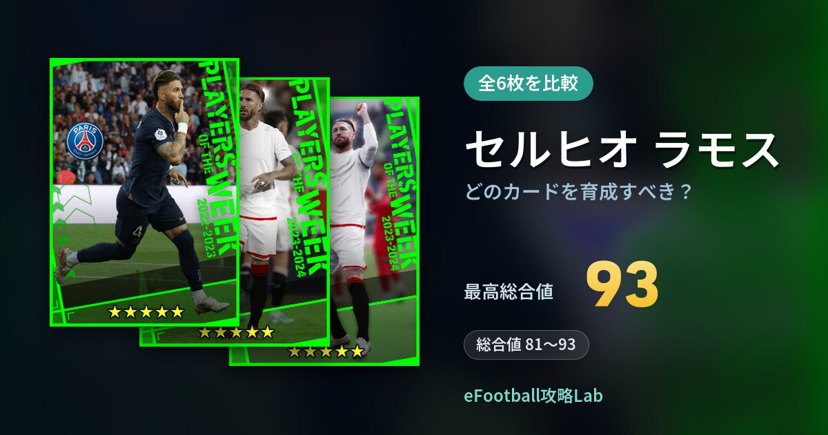 【イーフト】セルヒオ ラモスはどのカードを育成すべき？全6枚を比較
