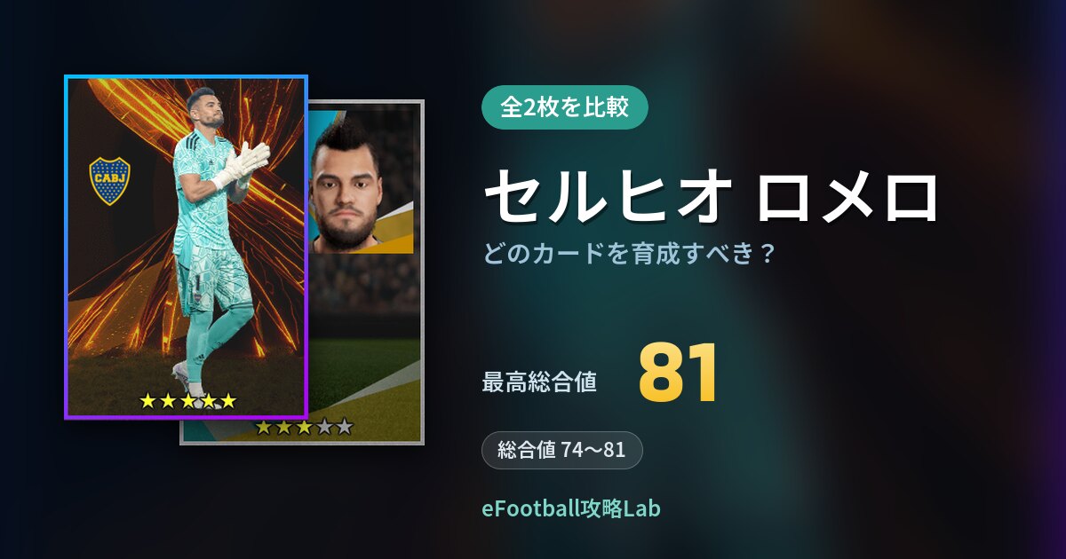 【イーフト】セルヒオ ロメロはどのカードを育成すべき？全2枚を比較