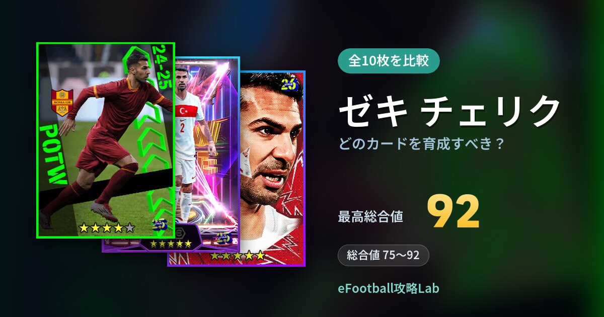 【イーフト】ゼキ チェリクはどのカードを育成すべき？全10枚を比較