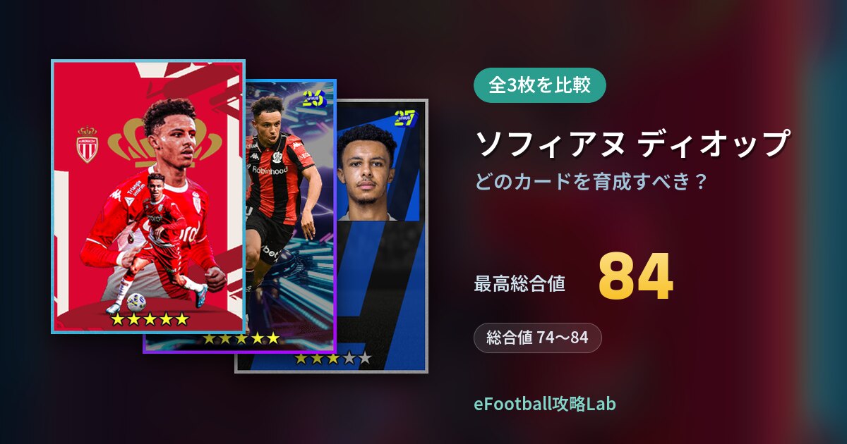 【イーフト】ソフィアヌ ディオップはどのカードを育成すべき?全3枚を比較