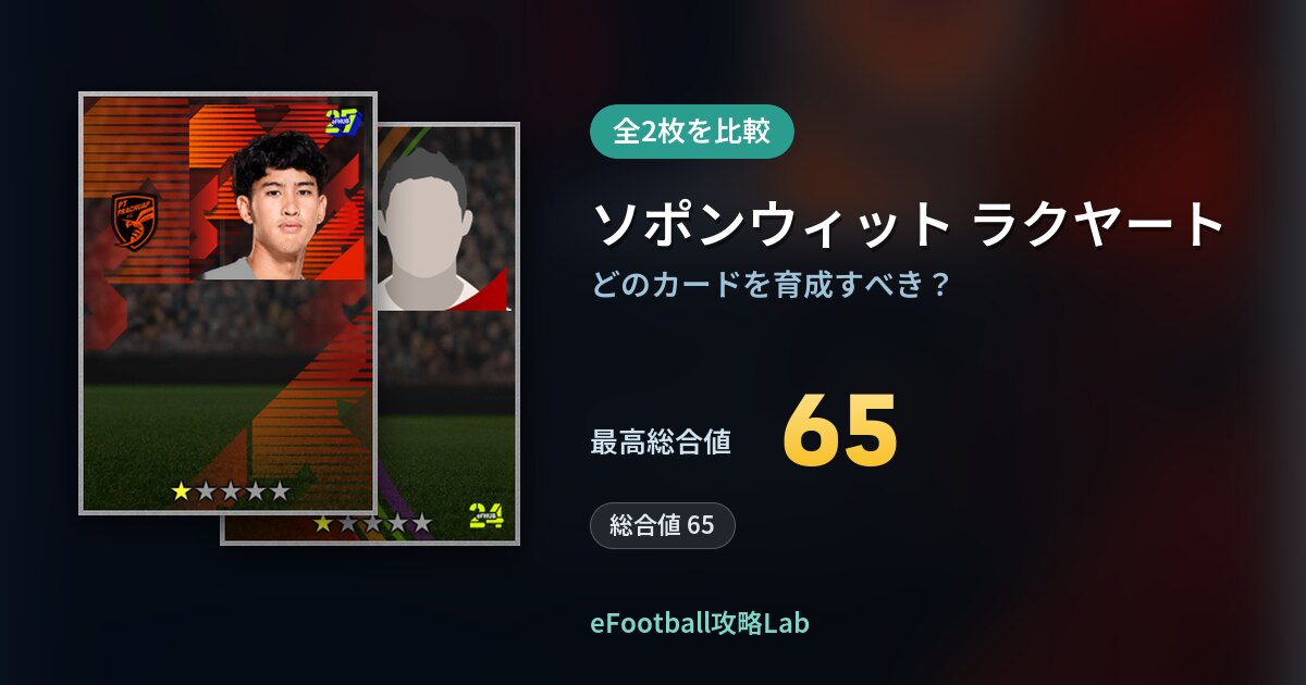 【イーフト】ソポンウィット ラクヤートの育成カード比較（全2枚）