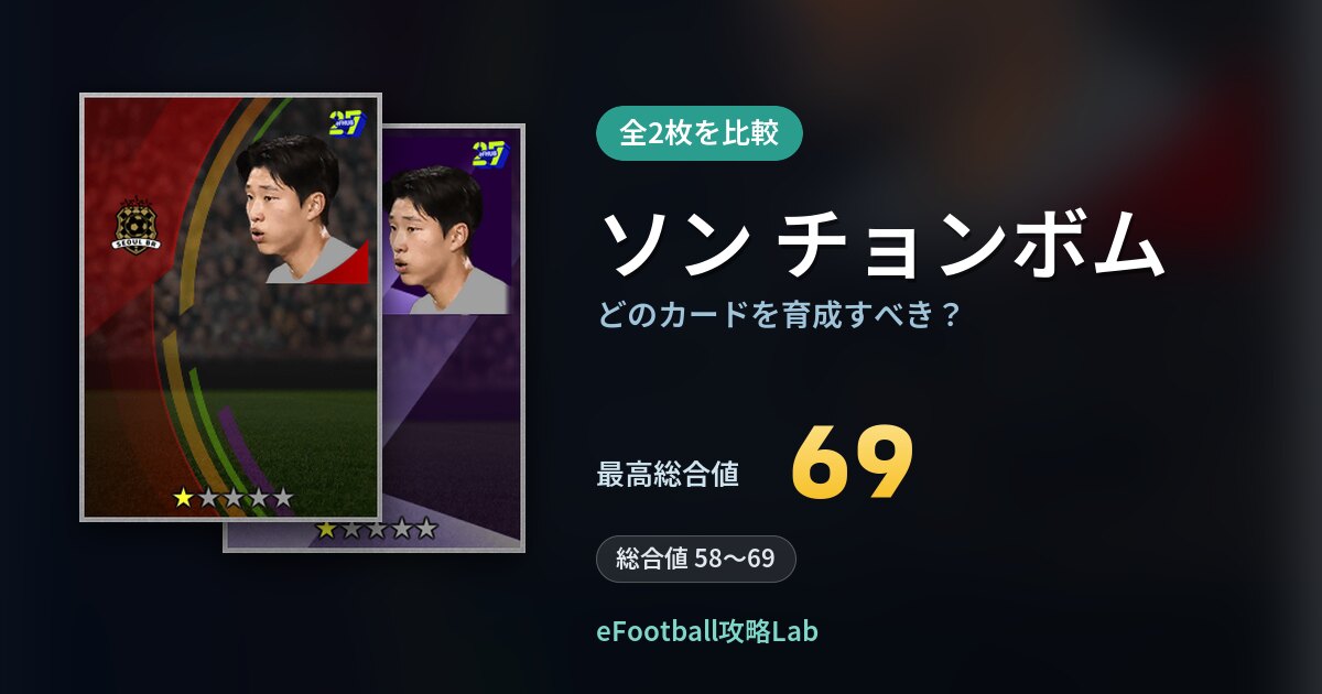 【イーフト】ソン チョンボムはどのカードを育成すべき？全2枚を比較