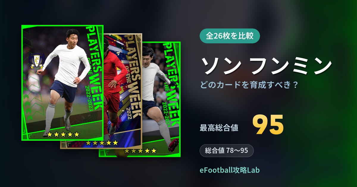 【イーフト】ソン フンミンはどのカードを育成すべき？全26枚を比較