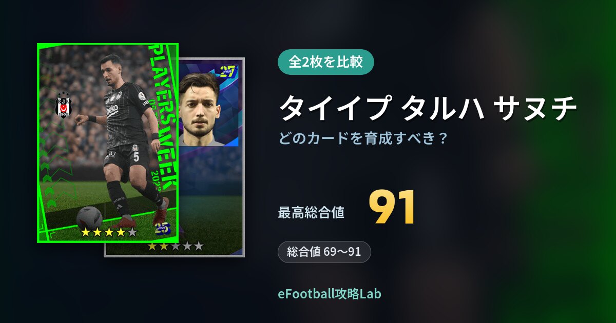 【イーフト】タイイプ タルハ サヌチはどのカードを育成すべき？全2枚を比較