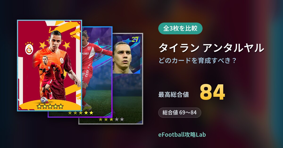 【イーフト】タイラン アンタルヤルはどのカードを育成すべき？全3枚を比較