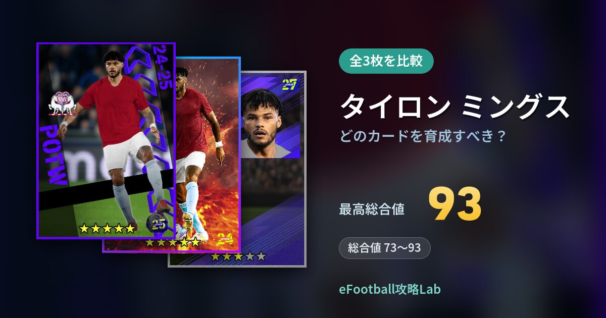 【イーフト】タイロン ミングスはどのカードを育成すべき?全3枚を比較