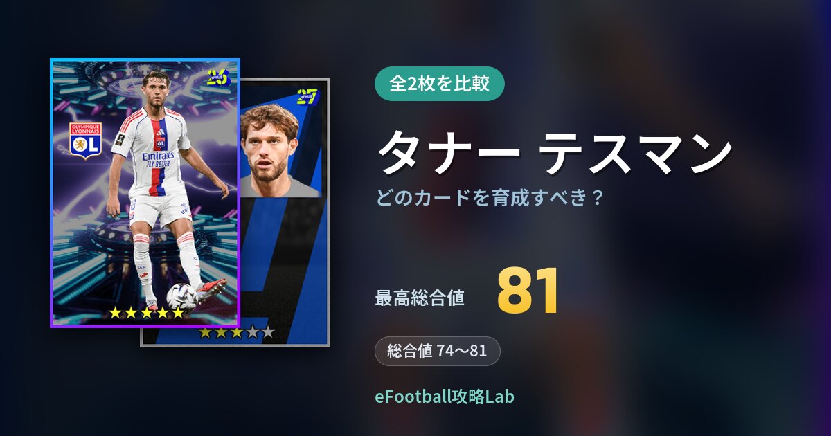 【イーフト】タナー テスマンはどのカードを育成すべき？全2枚を比較