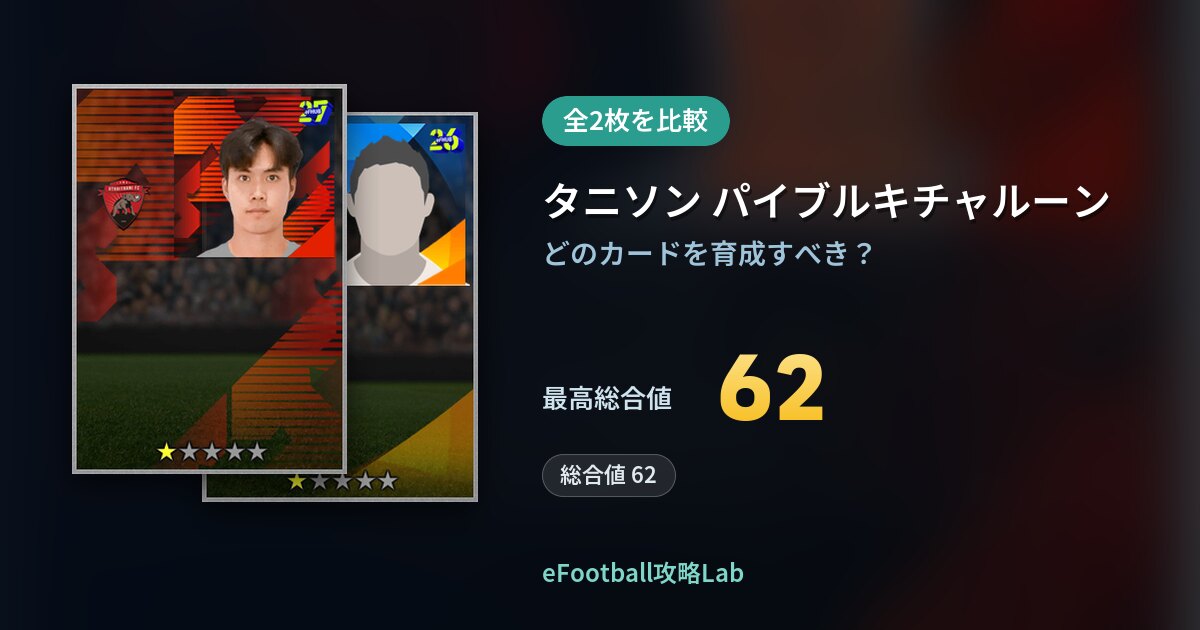 【イーフト】タニソン パイブルキチャルーンの育成カード比較（全2枚）