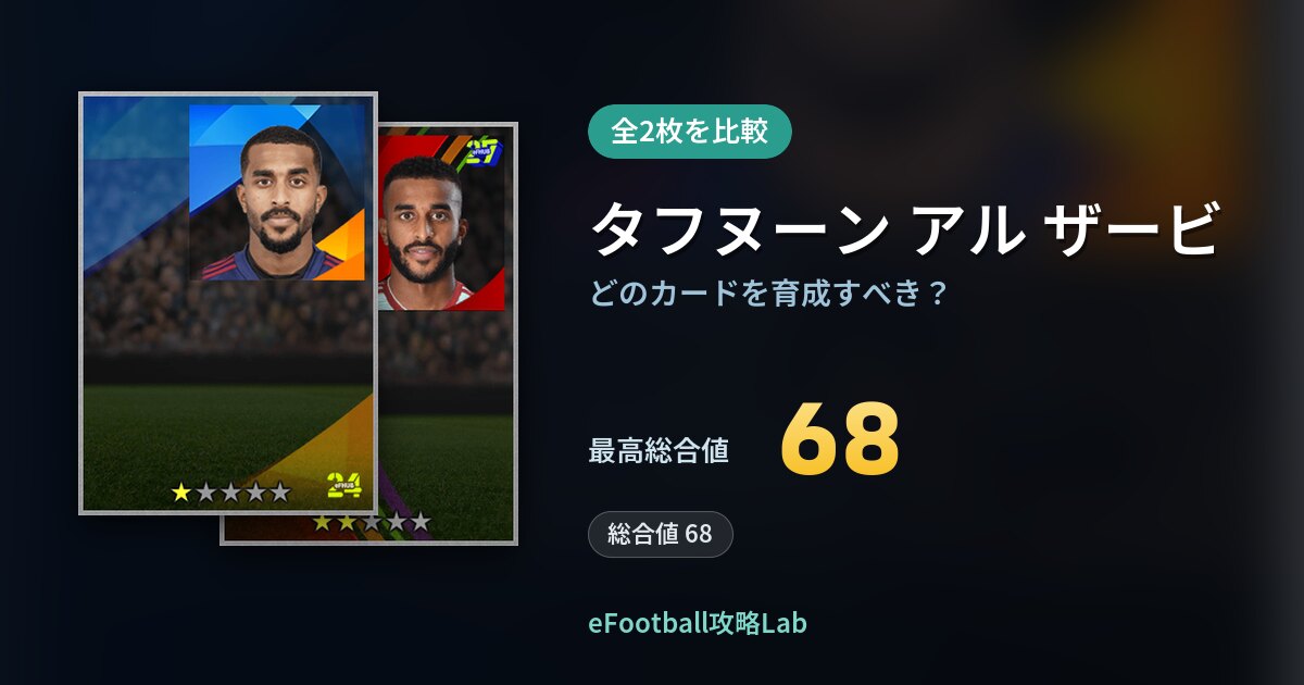 【イーフト】タフヌーン アル ザービはどのカードを育成すべき？全2枚を比較